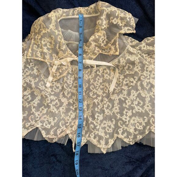 ANTIQUE 30's/40's PALEST BLUE/GRAY LAYERED LACE MESH ORGANDY BEDJACKET CARDIGAN - Picture 5 of 14